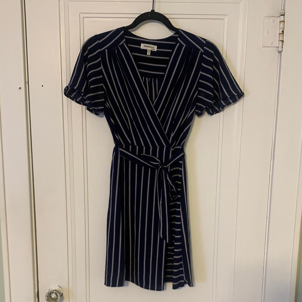 Monteau Navy and White Striped Mini Dress